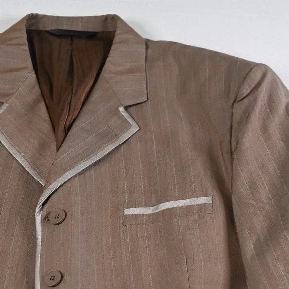Pallini 52L 44x28 Brown Striped Boxy Baggy Mens Jacket Pants Suit